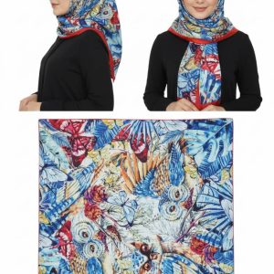روسری طرح ابریشم با طرح طوطی و جغد قد120
