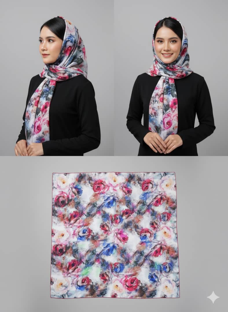روسری طرح ابریشم گلدار در طرحبندی متنوع قد ۱۲۰