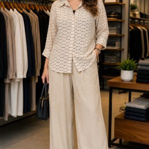 شومیز شیشه ای کرم طرح دار